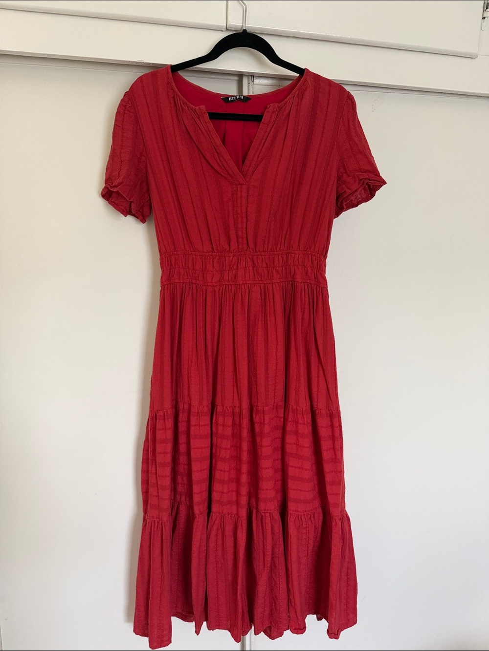 Red Short-Sleeve Maxi Dress